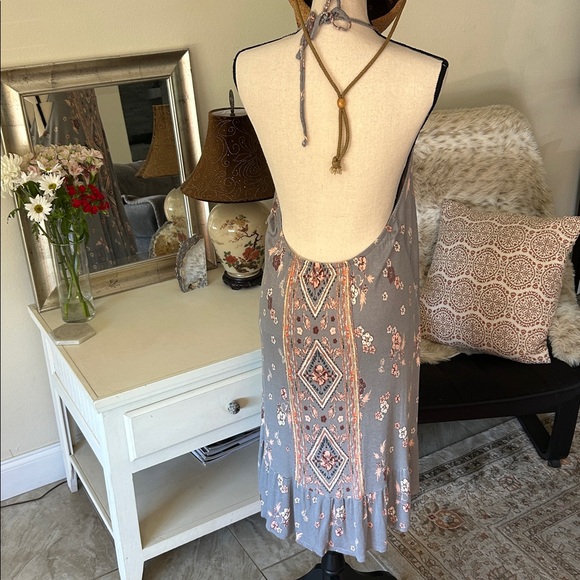 O'Neill Sonoma boho western jersey knit ribbed ruffle hem Halter Dress M L XL - Picture 6 of 13